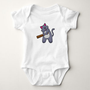 Cat at Cricket with Cricket bat Baby Bodysuit