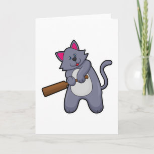 Cat at Cricket with Cricket bat Card