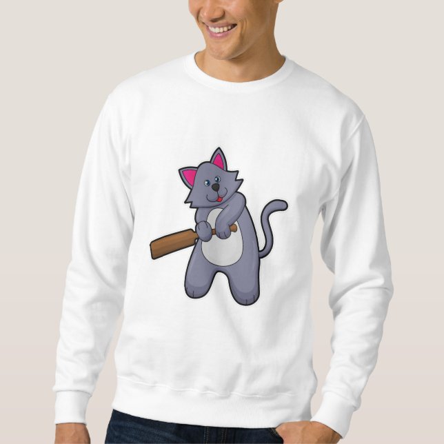 Cat at Cricket with Cricket bat Sweatshirt (Front)