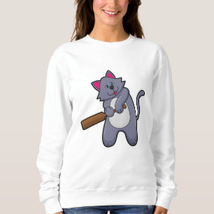 Cat at Cricket with Cricket bat Sweatshirt