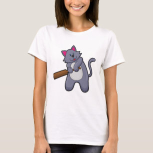 Cat at Cricket with Cricket bat T-Shirt