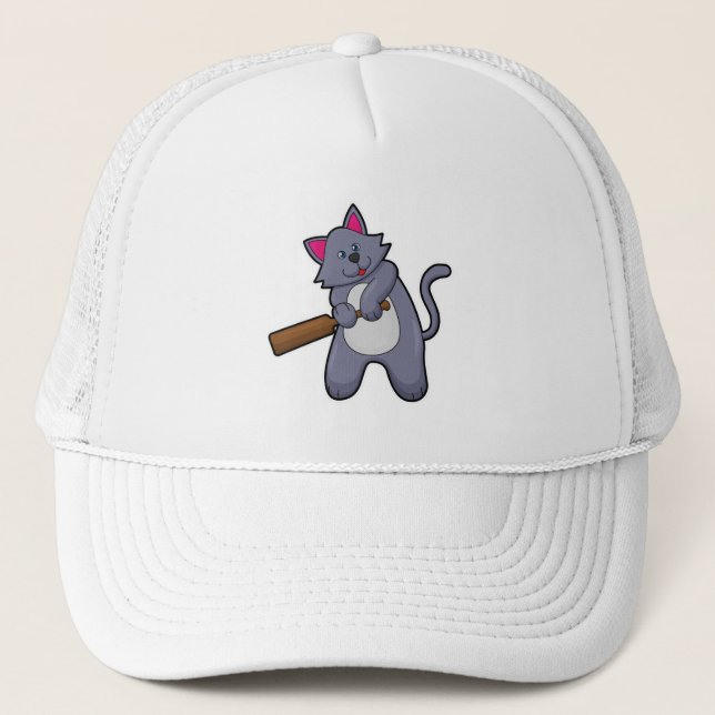 Cat at Cricket with Cricket bat Trucker Hat (Front)