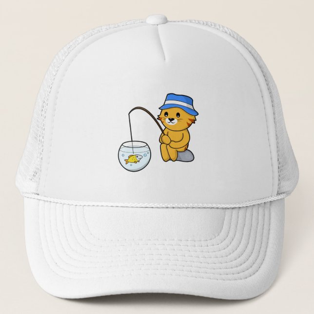 Cat at Fishing with Fish in Glass Trucker Hat (Front)
