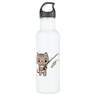 Cat at Fishing with Fishing rod 710 Ml Water Bottle