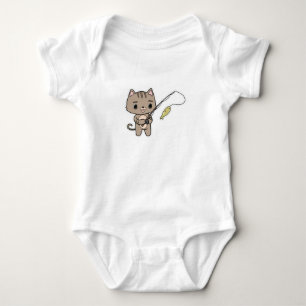 Cat at Fishing with Fishing rod Baby Bodysuit