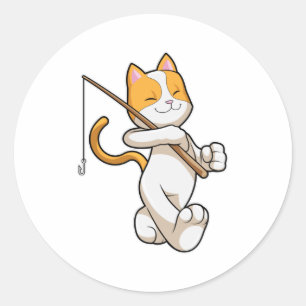 Cat at Fishing with Fishing rod Classic Round Sticker