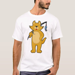 Cat at Fishing with Fishing rod & Fish T-Shirt