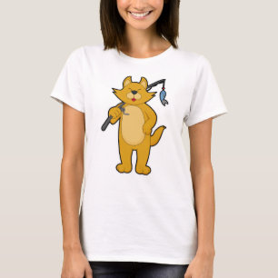 Cat at Fishing with Fishing rod & Fish T-Shirt