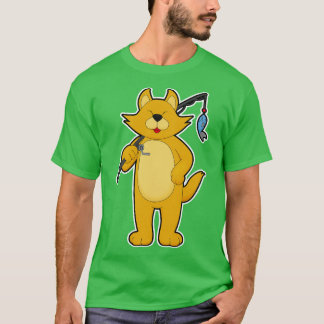 Cat at Fishing with Fishing rod Fish T-Shirt