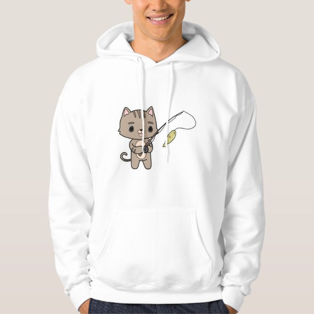 Cat at Fishing with Fishing rod Hoodie (Front)