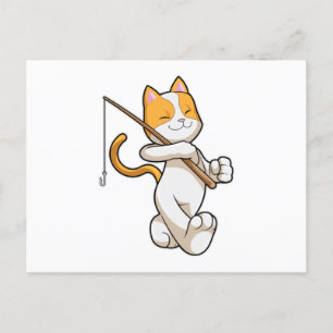 Cat at Fishing with Fishing rod Postcard