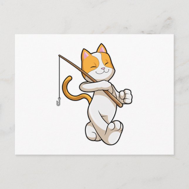 Cat at Fishing with Fishing rod Postcard (Front)