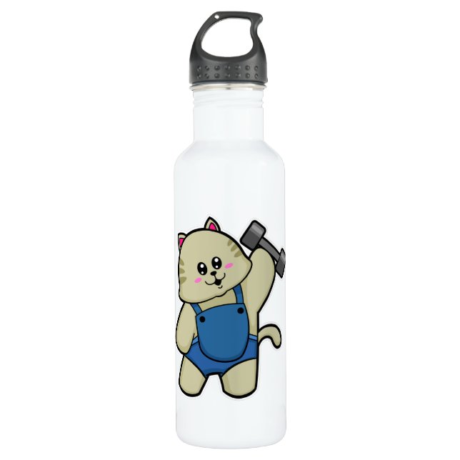 Cat at Fitness with Dumbbell 710 Ml Water Bottle (Front)