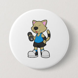 Cat at Fitness with Dumbbell 7.5 Cm Round Badge