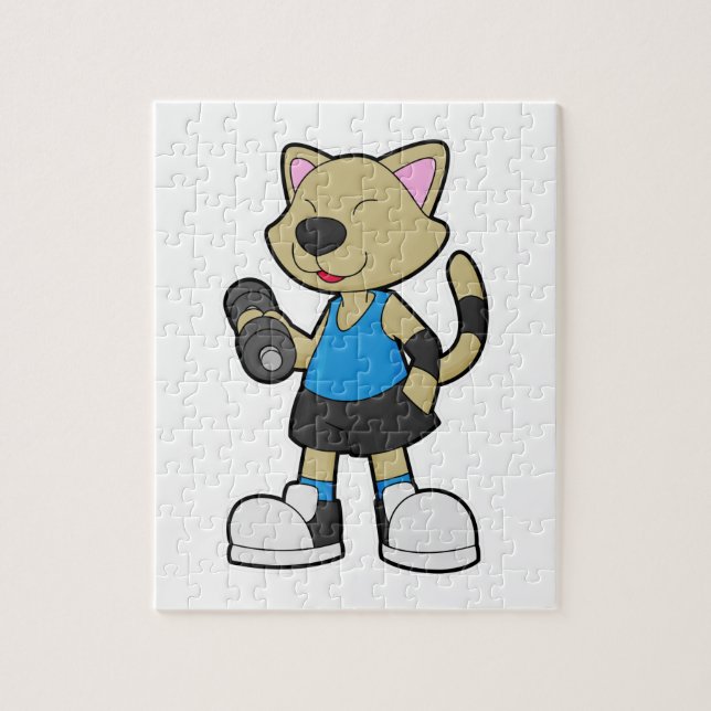 Cat at Fitness with Dumbbell Jigsaw Puzzle (Vertical)