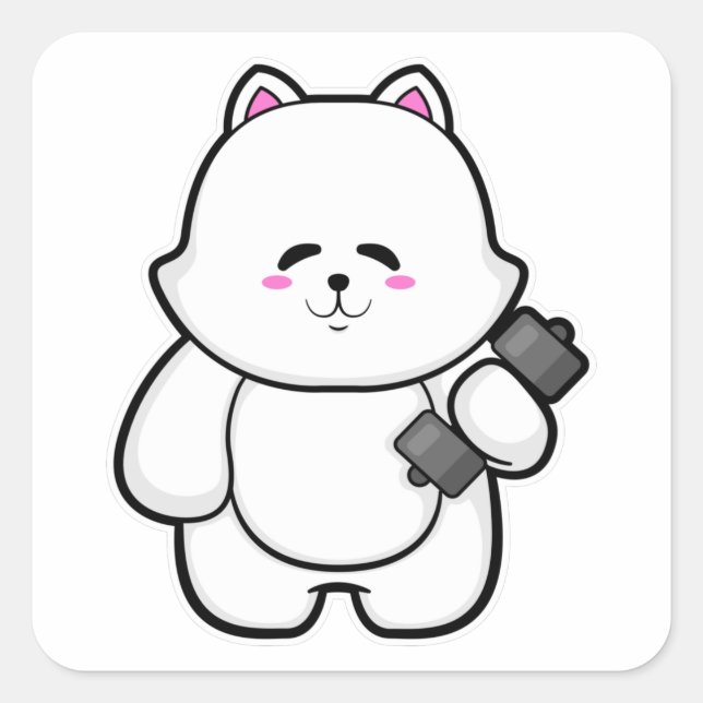 Cat at Fitness with Dumbbell Square Sticker (Front)