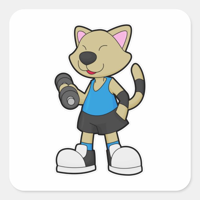 Cat at Fitness with Dumbbell Square Sticker (Front)