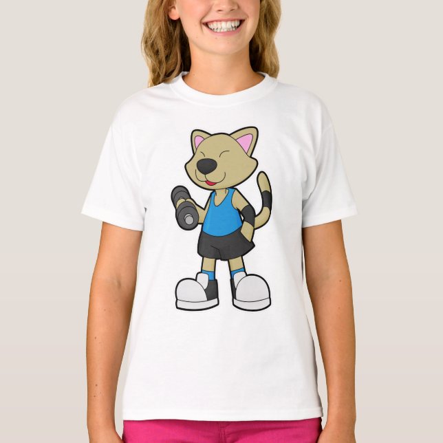 Cat at Fitness with Dumbbell T-Shirt (Front)