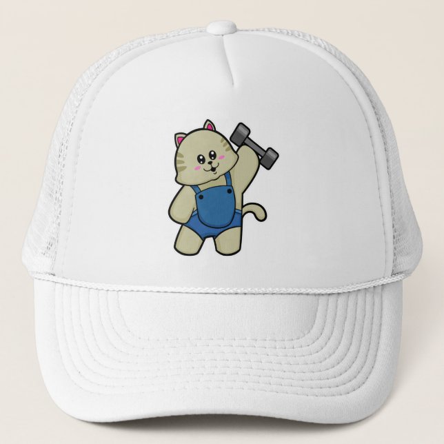 Cat at Fitness with Dumbbell Trucker Hat (Front)