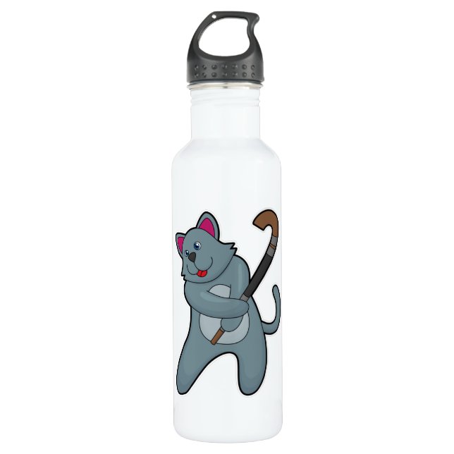Cat at Hockey with Hockey stick 710 Ml Water Bottle (Front)