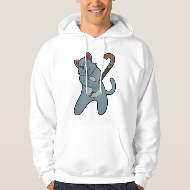 Cat at Hockey with Hockey stick Hoodie (Front)