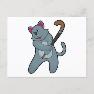 Cat at Hockey with Hockey stick Postcard