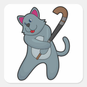 Cat at Hockey with Hockey stick Square Sticker
