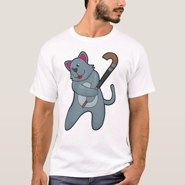 Cat at Hockey with Hockey stick T-Shirt (Front)