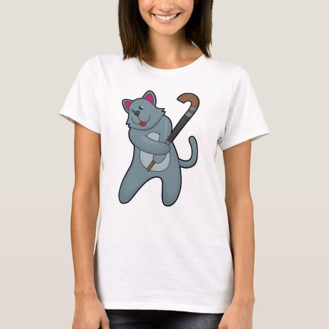Cat at Hockey with Hockey stick T-Shirt (Front)