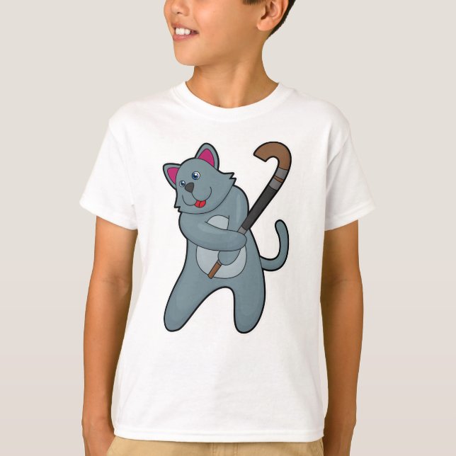 Cat at Hockey with Hockey stick T-Shirt (Front)