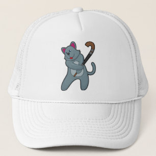 Cat at Hockey with Hockey stick Trucker Hat