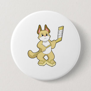 Cat at Ice hockey with Ice hockey stick 7.5 Cm Round Badge
