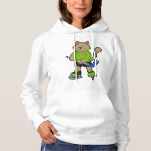 Cat at Ice hockey with Ice hockey stick Hoodie