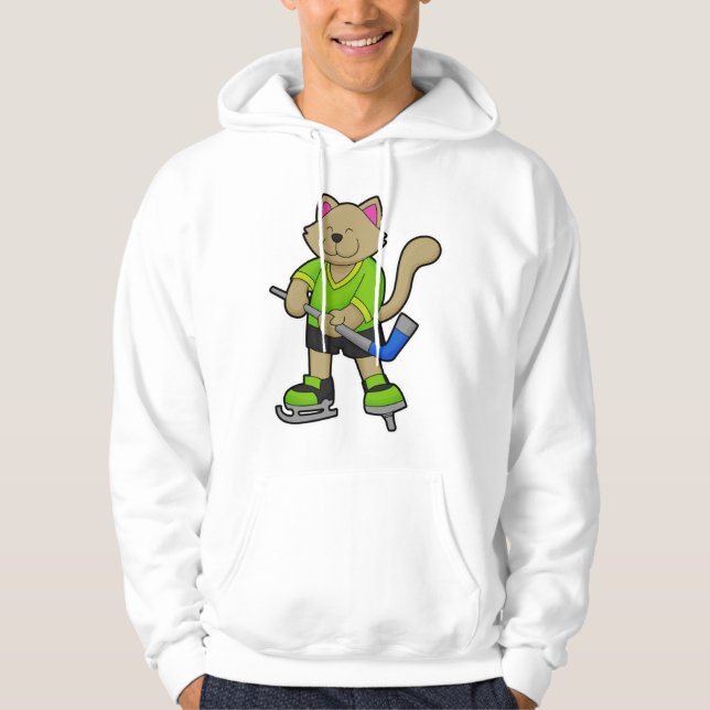 Cat at Ice hockey with Ice hockey stick Hoodie (Front)