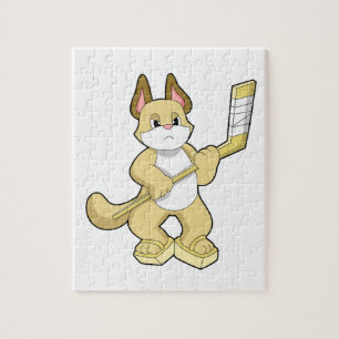 Cat at Ice hockey with Ice hockey stick Jigsaw Puzzle