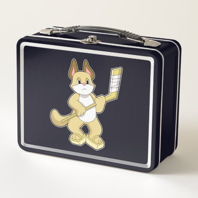 Cat at Ice hockey with Ice hockey stick Metal Lunch Box (Front)