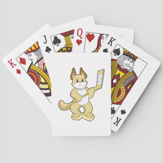 Cat at Ice hockey with Ice hockey stick Playing Cards (Back)