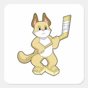 Cat at Ice hockey with Ice hockey stick Square Sticker