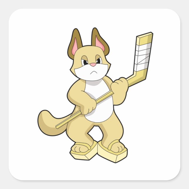 Cat at Ice hockey with Ice hockey stick Square Sticker (Front)