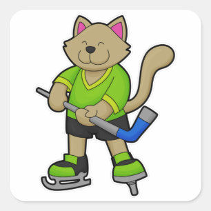 Cat at Ice hockey with Ice hockey stick Square Sticker