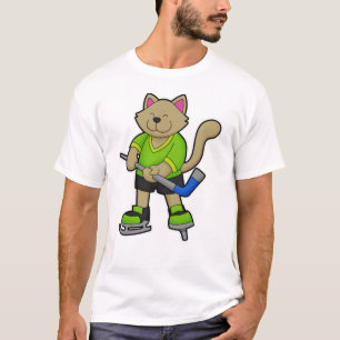 Cat at Ice hockey with Ice hockey stick T-Shirt