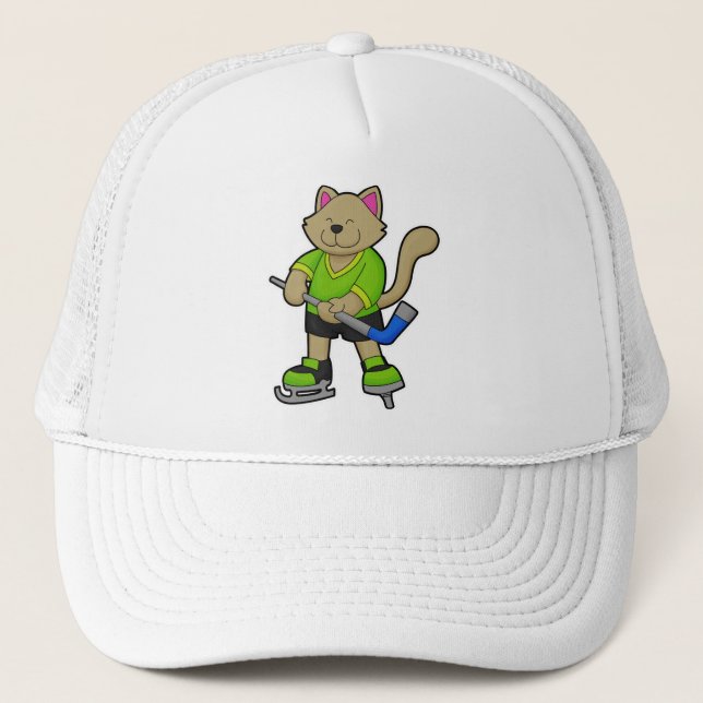 Cat at Ice hockey with Ice hockey stick Trucker Hat (Front)