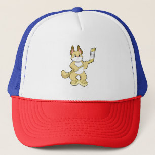 Cat at Ice hockey with Ice hockey stick Trucker Hat