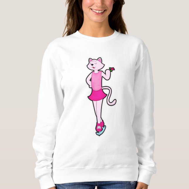 Cat at Ice skating with Flower Sweatshirt (Front)