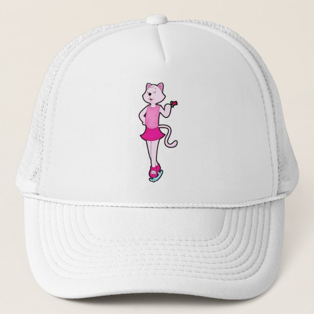 Cat at Ice skating with Flower Trucker Hat (Front)