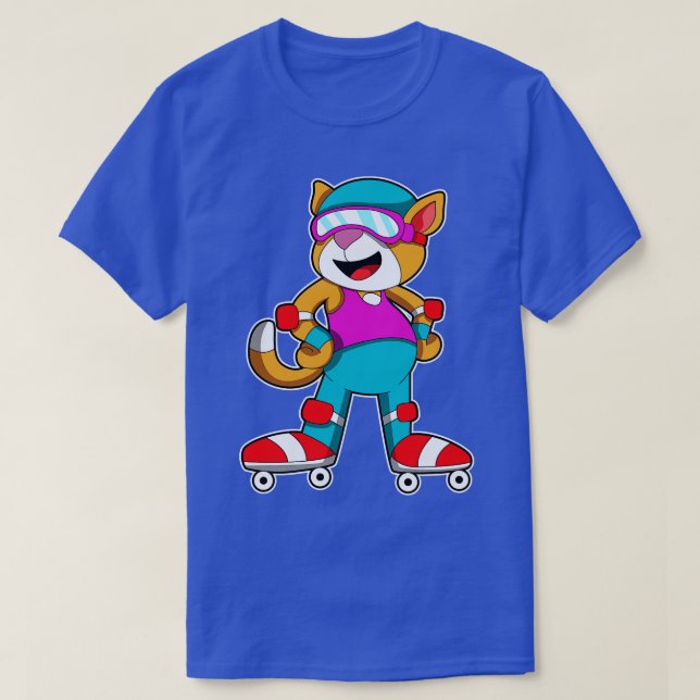 Cat at Inline skating with Inline skates Helmet T-Shirt (Design Front)