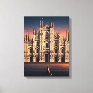 Cat at Milan Duomo Stretched Canvas Print