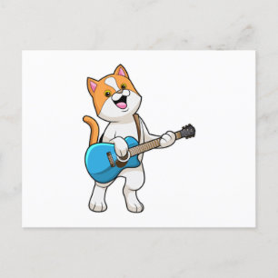 Cat at Music with Guitar Postcard