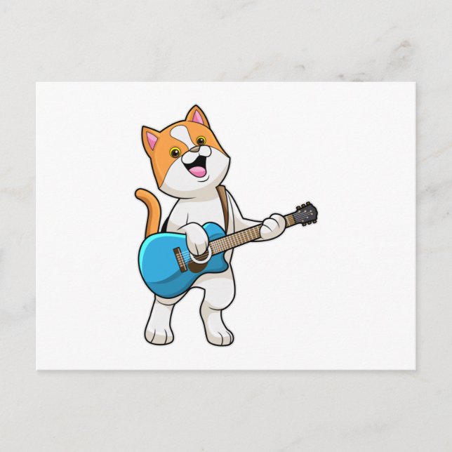 Cat at Music with Guitar Postcard (Front)
