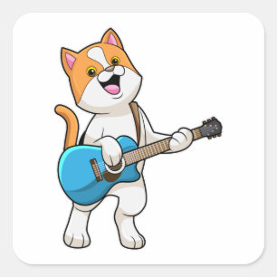 Cat at Music with Guitar Square Sticker